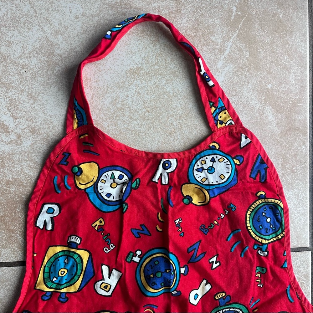 Colorful Red Apron with Fun Print - Picture 3 of 4